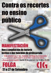 Participa na manifestación de mañá 9 de setembro en Santiago: non á ampliación do horario lectivo e das funcións do profesorado
